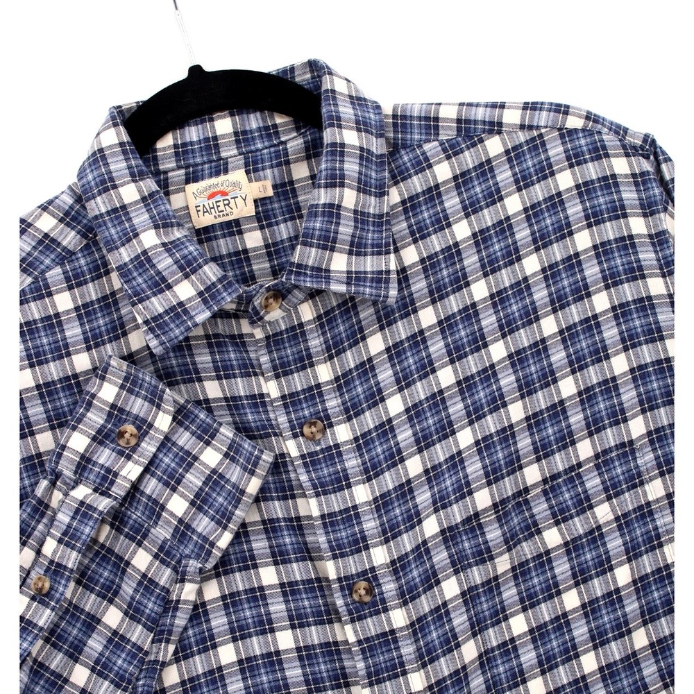 Faherty Shirt Mens Large Blue Plaid Cotton Stretch Long Sleeve Lightweight